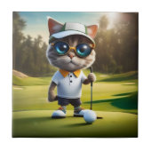 Grappige geanimeerde kat golfspeler, tegeltje (Voorkant)