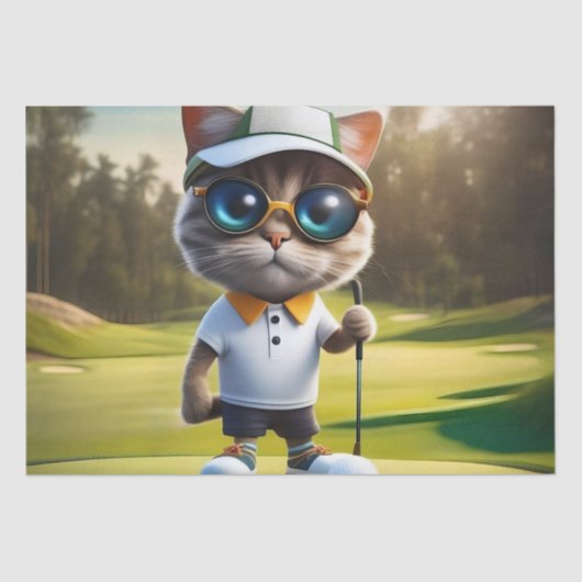 Grappige geanimeerde kat golfspeler, tissuepapier (Voorkant)