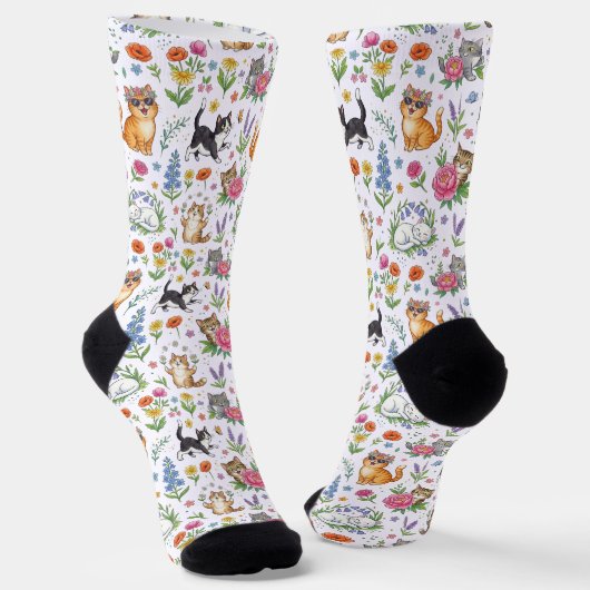 Grappige gebloemde katten gemêleerde sokken met ef (Gebogen)