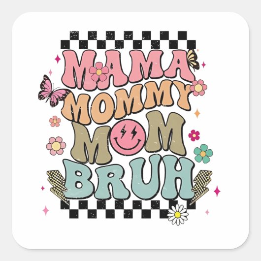 Grappige geblokte mama bloeit Moederdag Schattigee Vierkante Sticker (Voorkant)
