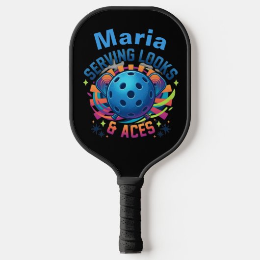 Grappige, Geborduurde Serveer Looks & Azen Custom Pickleball Paddle (Voorkant)
