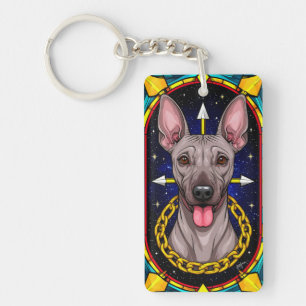 Grappige Gebrandschilderde Hond met een Sterrenach Sleutelhanger