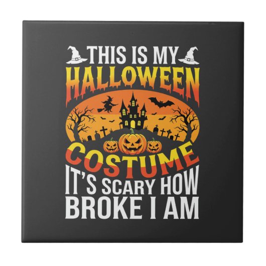 Grappige Gebroken Halloween Kostuum Spookhuis Ontw Tegeltje (Voorkant)
