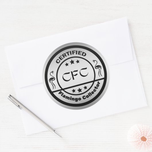Grappige gecertificeerde Flamingo Collector Zwart Ronde Sticker (Envelop)