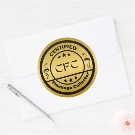 Grappige gecertificeerde Flamingo Collector Zwart Ronde Sticker (Envelop)
