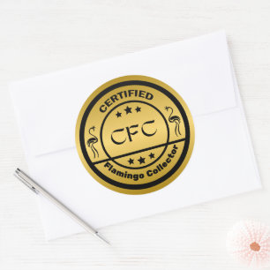 Grappige gecertificeerde Flamingo Collector Zwart  Ronde Sticker