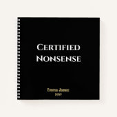 Grappige 'gecertificeerde onzin', zwart monogram o notitieboek (Voorkant)