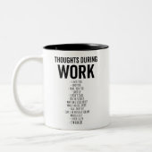 Grappige gedachten van collega's tijdens het werk tweekleurige koffiemok (Links)