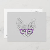Grappige Geeky Nerdy Sphynx met Vastgebonden Briefkaart (Voorkant / Achterkant)