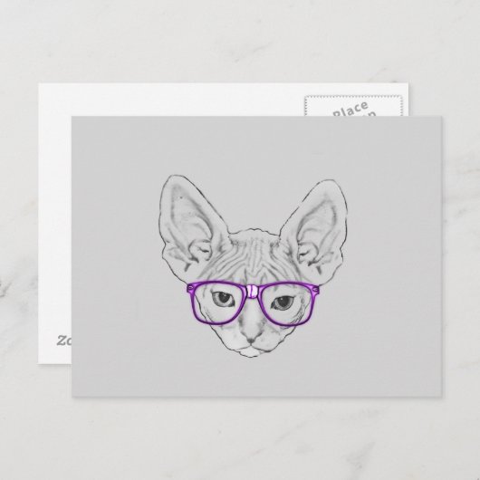 Grappige Geeky Nerdy Sphynx met Vastgebonden Briefkaart (Voorkant / Achterkant)