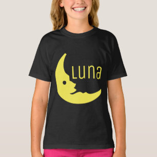 Grappige Geel Zwart Halve Maan Luna Typografie T-shirt