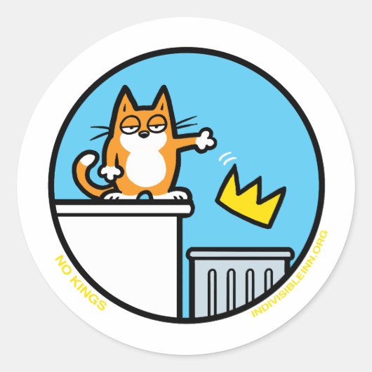 Grappige Geen Koningen Kat Cartoon Stickers (Voorkant)