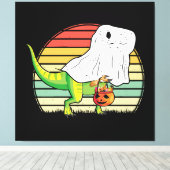 Grappige Geest Dinosaurus Halloween Canvas Afdruk (Insitu (Houten vloer))