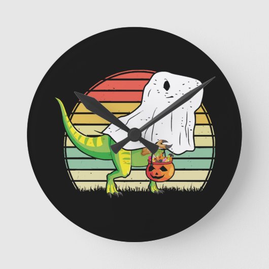 Grappige Geest Dinosaurus Halloween Ronde Klok (Voorkant)