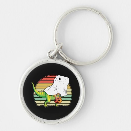 Grappige Geest Dinosaurus Halloween Sleutelhanger (Voorkant)