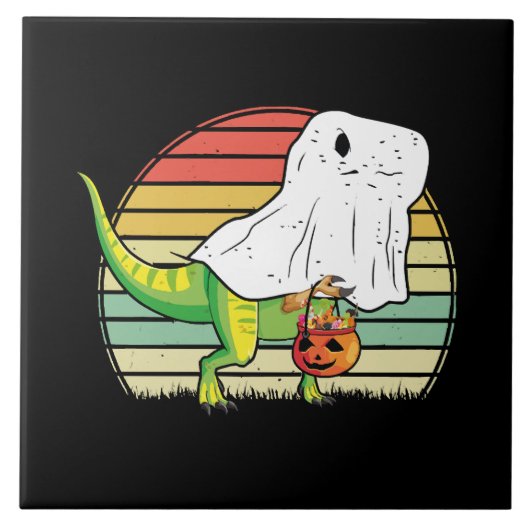 Grappige Geest Dinosaurus Halloween Tegeltje (Voorkant)