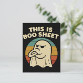 Grappige geest "Dit is Boo Sheet" Retro Halloween Briefkaart (Staand voorkant)