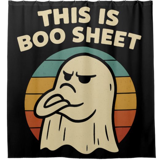 Grappige geest "Dit is Boo Sheet" Retro Halloween Douchegordijn (Voorkant)
