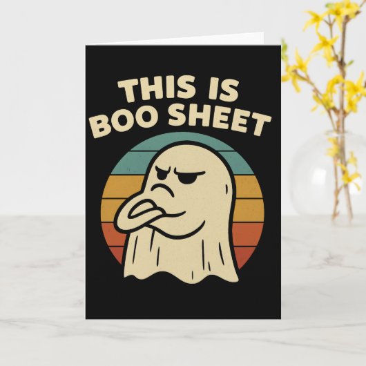 Grappige geest "Dit is Boo Sheet" Retro Halloween Kaart (Gele Bloem)