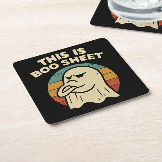 Grappige geest "Dit is Boo Sheet" Retro Halloween Kartonnen Onderzetters (Schuin)