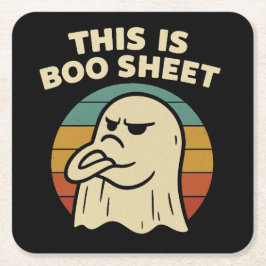 Grappige geest "Dit is Boo Sheet" Retro Halloween Kartonnen Onderzetters