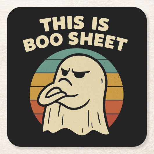 Grappige geest "Dit is Boo Sheet" Retro Halloween Kartonnen Onderzetters (Voorkant)