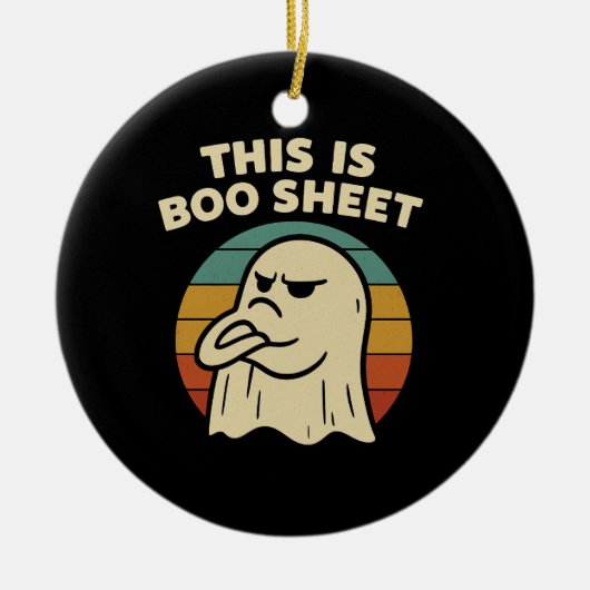 Grappige geest "Dit is Boo Sheet" Retro Halloween Keramisch Ornament (Voorkant)