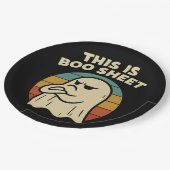 Grappige geest "Dit is Boo Sheet" Retro Halloween Papieren Bordje (Gekanteld)