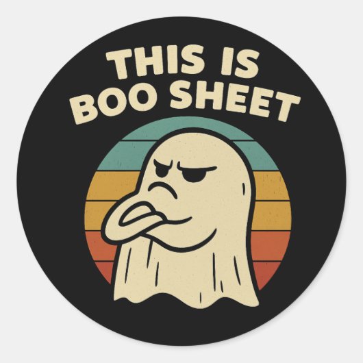 Grappige geest "Dit is Boo Sheet" Retro Halloween Ronde Sticker (Voorkant)