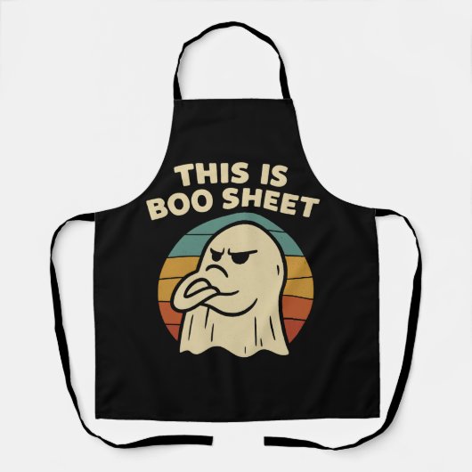 Grappige geest "Dit is Boo Sheet" Retro Halloween Schort (Voorkant)