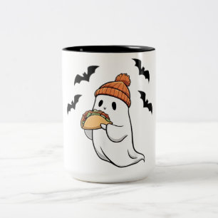 Grappige Geest Eet Tacos Griezelige Taco Halloween Tweekleurige Koffiemok