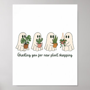 Grappige geest en pottenbakken Planten Halloween B Poster