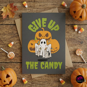 Grappige Geest Geeft de Snoep Op Halloween Kaart