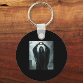 Grappige geest hart handen eng gezicht halloween sleutelhanger (Voorkant)