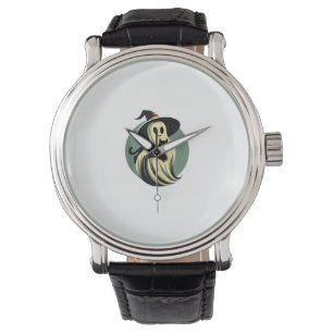 Grappige geest met een zwarte kat Lazy Halloween S Horloge