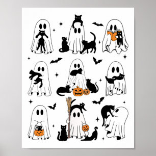 Grappige geest met een zwarte kat Lazy Halloween S Poster