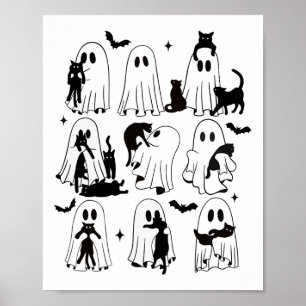 Grappige geest met een zwarte kat Lazy Halloween S Poster