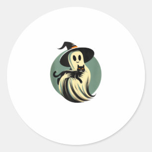 Grappige geest met een zwarte kat Lazy Halloween S Ronde Sticker