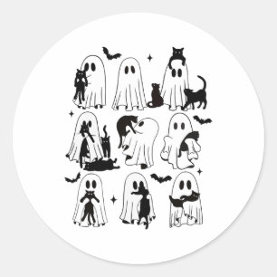 Grappige geest met een zwarte kat Lazy Halloween S Ronde Sticker