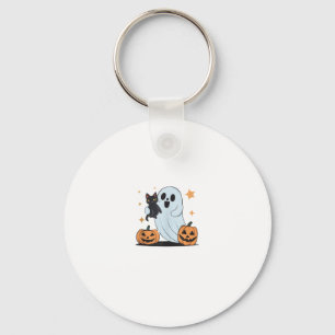 Grappige geest met een zwarte kat Lazy Halloween S Sleutelhanger