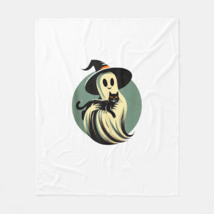 Grappige Geest met een Zwarte Kat Lui Halloween Sp Fleece Deken
