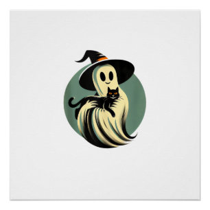 Grappige Geest met een Zwarte Kat Lui Halloween Sp Perfect Poster