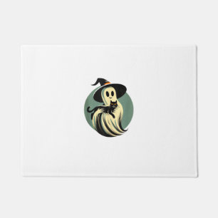 Grappige Geest met een Zwarte Kat Lui Halloween T- Deurmat