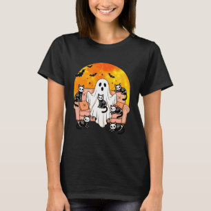 Grappige Geest met Skelet Katten Röntgen Halloween T-shirt