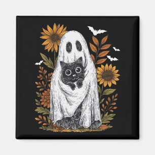 Grappige Geest met Zwarte Kat Halloween Geest Kat Magneet