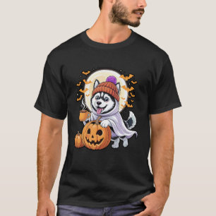Grappige Geest Siberische Husky Pompoen Dranken Be T-shirt