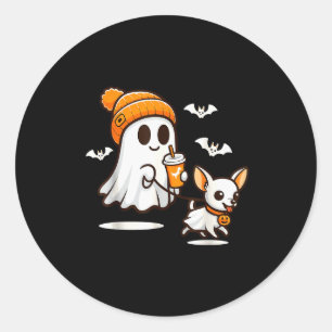 Grappige Geest Wandelende Chihuahua Hond Halloween Ronde Sticker