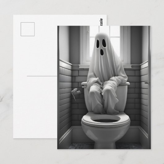 Grappige geest zitten in toilet briefkaart (Voorkant / Achterkant)