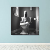 Grappige geest zitten in toilet canvas afdruk (Insitu (Houten vloer))