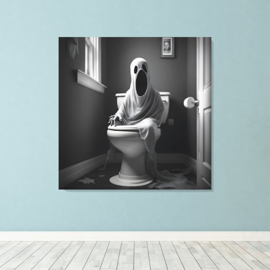 Grappige geest zitten in toilet canvas afdruk (Insitu (Houten vloer))